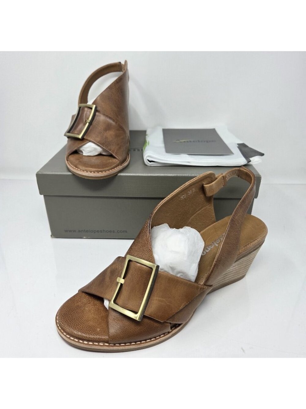 Antelope Anthro 505 Taupe Leather Slingback Sandals Womens 38 US 7 Heel Buckle